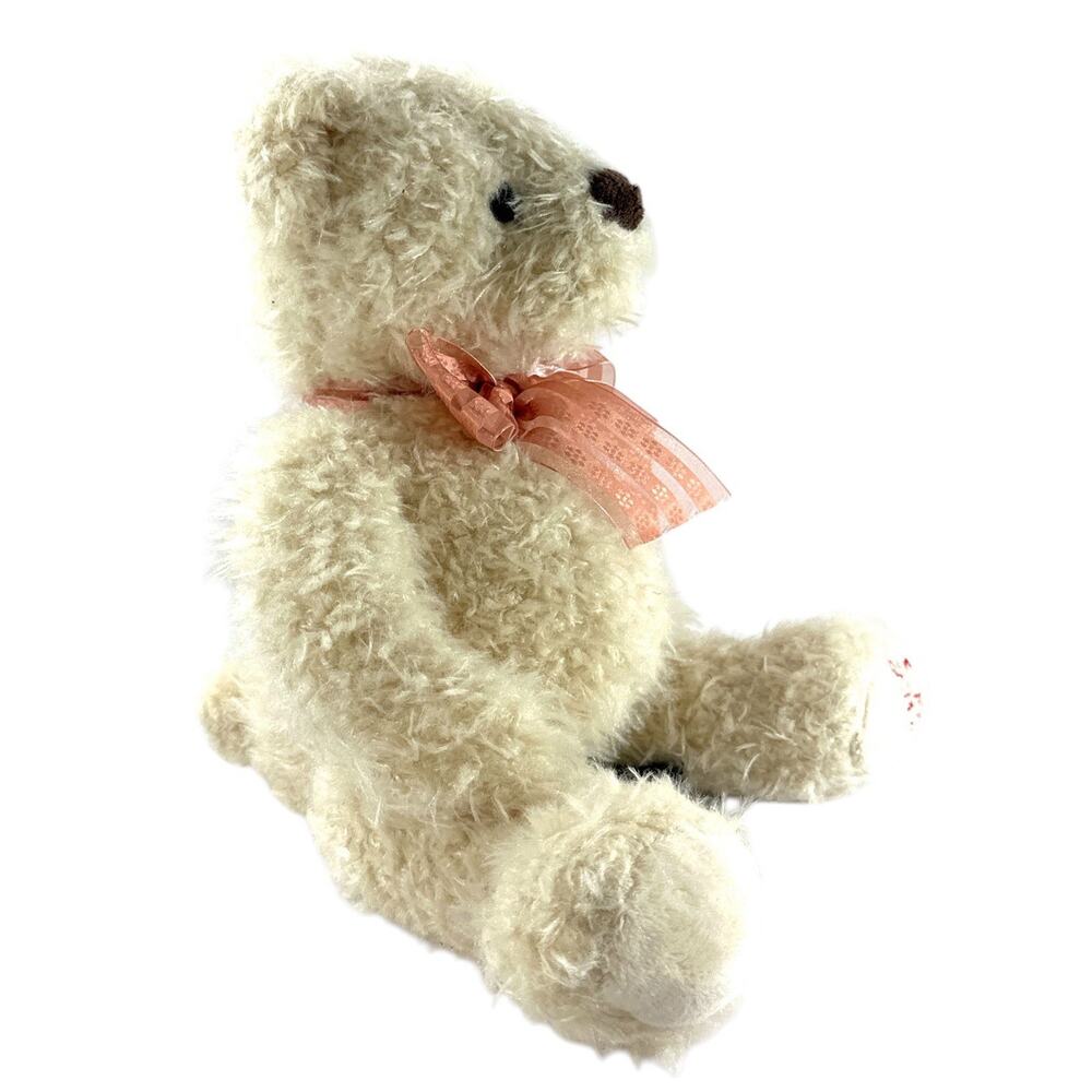 FAO Schwarz 9” Cream Teddy Bear Plush Pink Ribbon Embroidered Foot - Picture 2 of 6